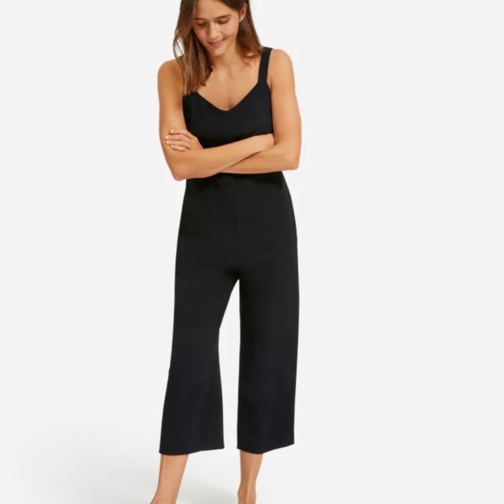 Everlane Japanese Goweave Slip Jumpsuit Straight Leg Side Pockets Black Size 6